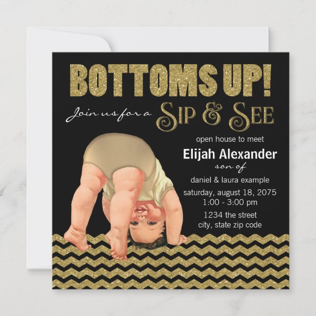 Invitation Garçons en bas Sip et voir le Baby shower (Devant)