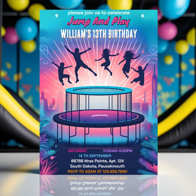 Invitation garçons enfants cool trampoline Park 13e anniversa (Créateur téléchargé)