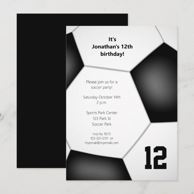 Invitation garçons filles soccer fête sportive d'anniversaire (Devant / Derrière)