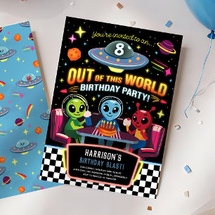 Invitation Garçons hors de ce monde Anniversaire néon espace
