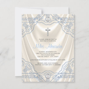 Invitation Garçons ivoire beige et baptême bleu Christening
