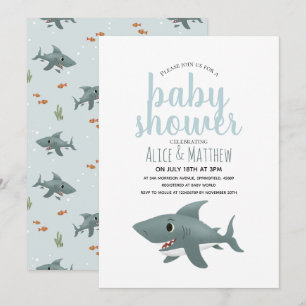 Invitation Garçons Joli Baby shower moderne Blue Ocean requin