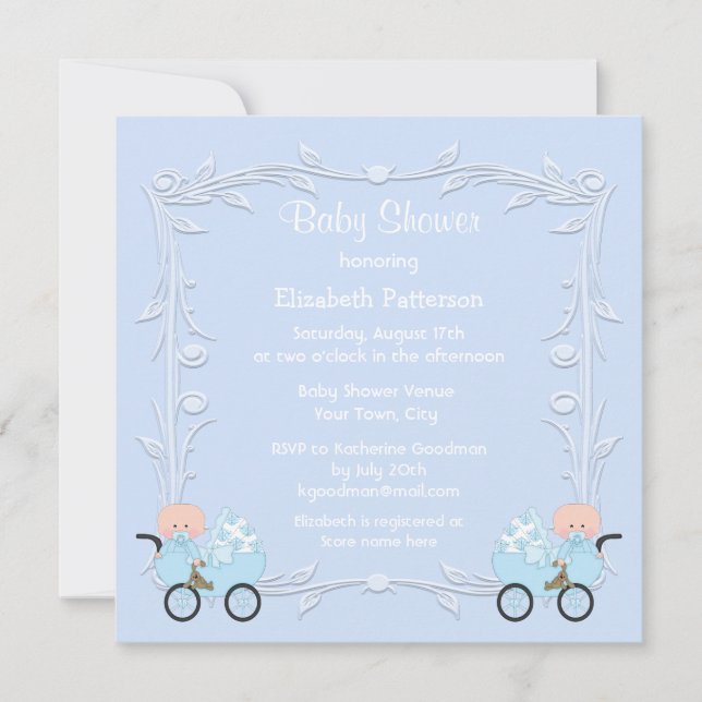 Invitation Garçons jumeaux dans le baby shower de bleu de (Devant)