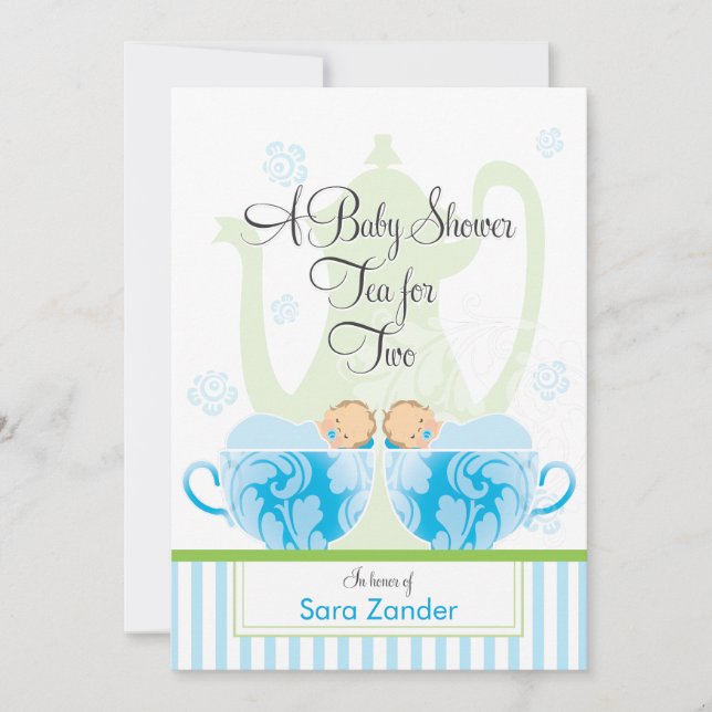 Invitation Garçons jumeaux du thé un | de baby shower (Devant)