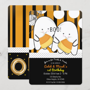 Invitation Garçons jumeaux fantômes Boo Halloween 1er anniver