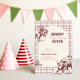 Invitation Garçons Marron Carreaux Cowboy Rodeo 7e Anniversai