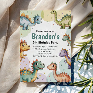Invitation Garçons Mignon Dinosaure 5ème Anniversaire