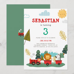 Invitation Garçons mignons Animaux modernes Train Voyage Anni