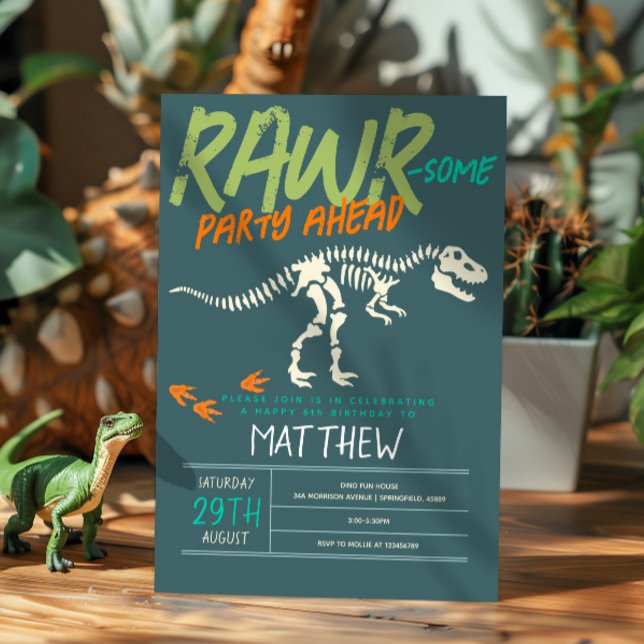 Invitation Garçons mignons Dinosaur creuser Fossil Enfants 6e (Créateur téléchargé)