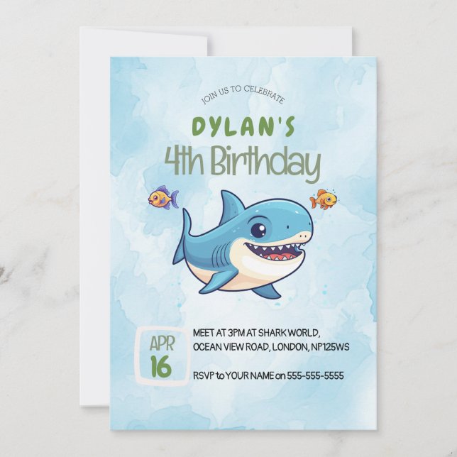 Invitation Garçons mignons sous la mer Océan Requin Anniversa (Devant)