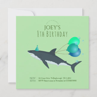 Invitation Garçons mignons vert sous l'eau grand requin blanc