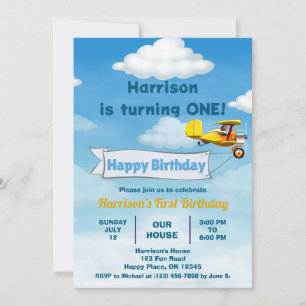 Invitation Garçons Mignons Voyage Avion Enfants Anniversaire