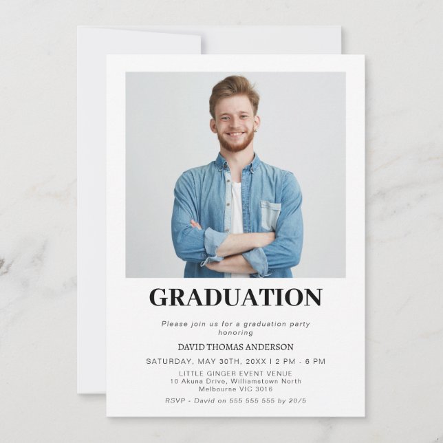 Invitation Garçons minimaliste Photo Graduation Party (Devant)