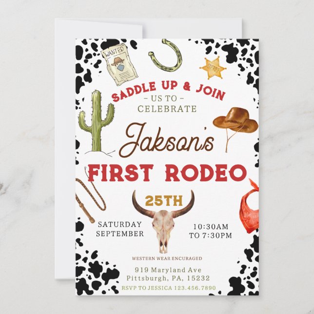 Invitation Garçons Mon premier rodéo Cowboy 1er anniversaire (Devant)