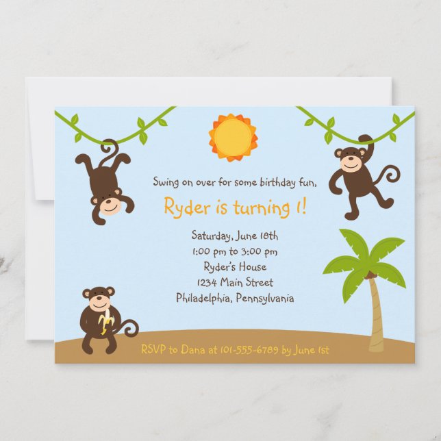 Invitation Garçons Monkeying autour l'invitation 7x5 (Devant)