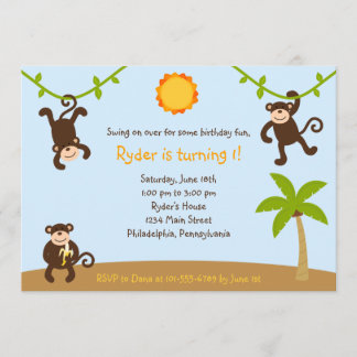 Invitation Garçons Monkeying autour l'invitation 7x5