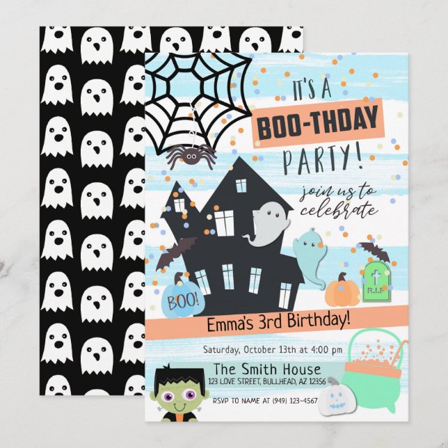 Invitation Garçons Pastel Anniversaire Fête Halloween (Devant / Derrière)