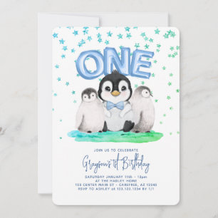 Invitation Garçons pingouins mignons 1er anniversaire