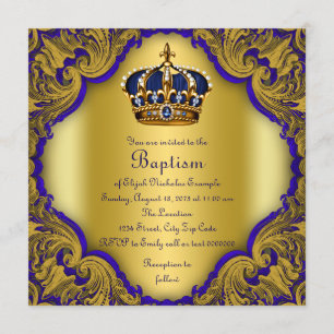 Invitation Garçons Prince héritier Baptême Royal Bleu et or