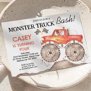 Invitation Garçons Red Monster Camion Bash Anniversaire