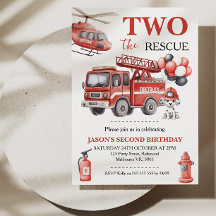 Invitation Garçons Rouge Deux Camion de Pompiers Anniversaire