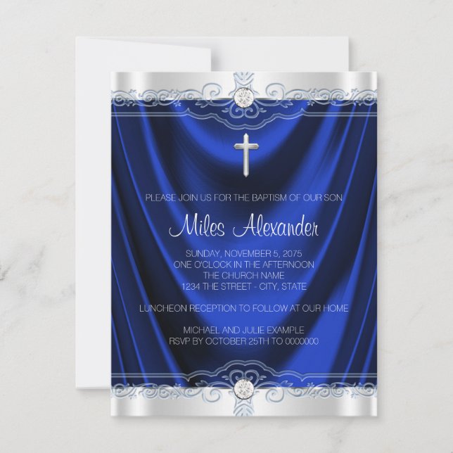 Invitation Garçons Royal Blue Baptême Christening (Devant)