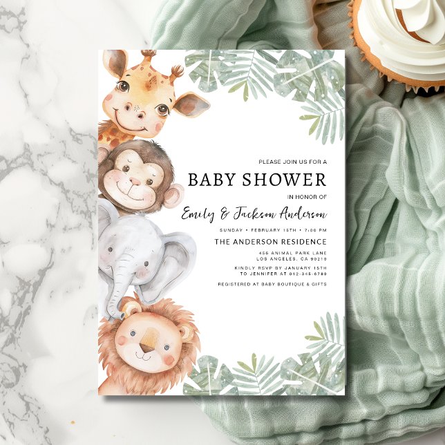 Invitation Garçons Safari Animaux Couples Baby shower (Créateur téléchargé)