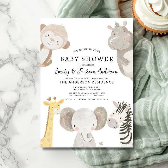 Invitation Garçons Safari Animaux Couples Baby shower (Créateur téléchargé)