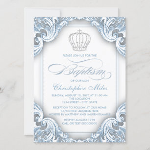 Invitation Garçons Silver Blue Prince Baptême