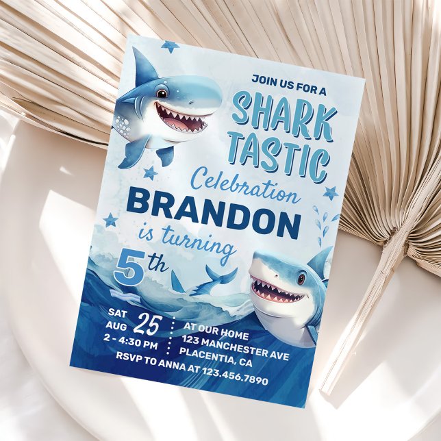 Invitation Garçons sous l'océan marin requin 5e anniversaire (Créateur téléchargé)