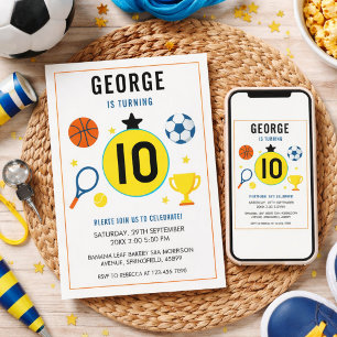 Invitation Garçons Sports Modernes Enfants Anniversaire Fêt