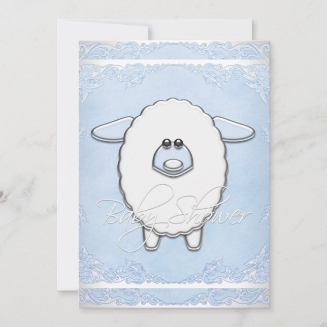 Invitation Garçons Sweet Baby shower bleu mouton (Devant)