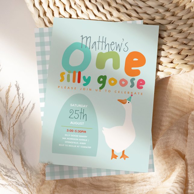 Invitation Garçons Un Silly Goose Blue Premier Anniversaire (Créateur téléchargé)