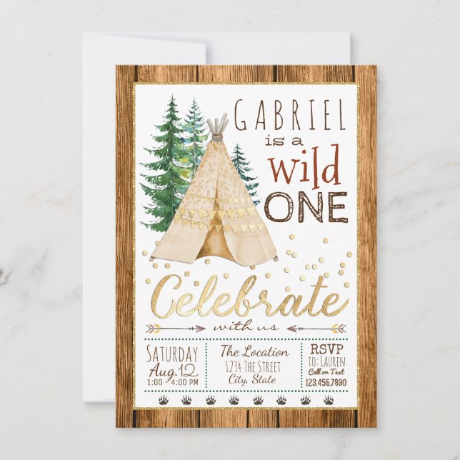 Invitation Garçons Wild One Tribal TeePee Premier anniversair (Devant)