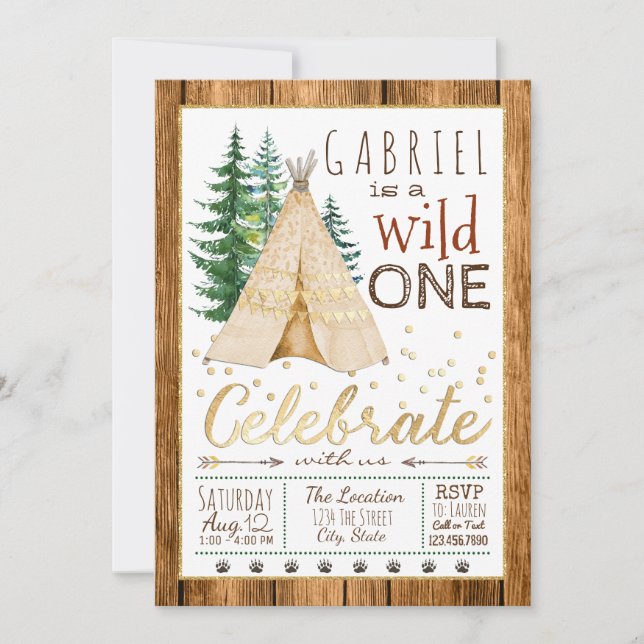 Invitation Garçons Wild One Tribal TeePee Premier anniversair (Devant)