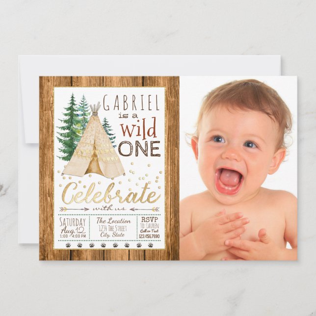 Invitation Garçons Wild One Tribal TeePee Premier anniversair (Devant)