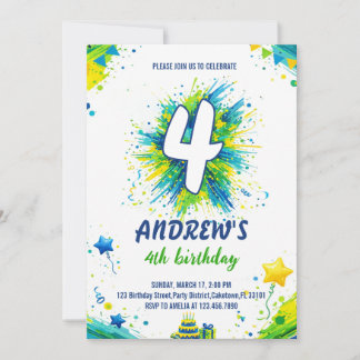 Invitation Garde d'anniversaire garcon bleu vert éclaboussure