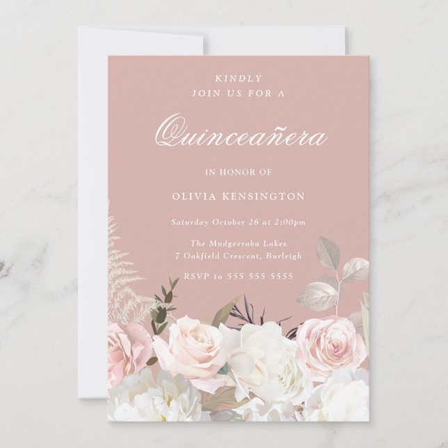 Invitation Garden Blush & White Floral Quinceanera Party (Devant)