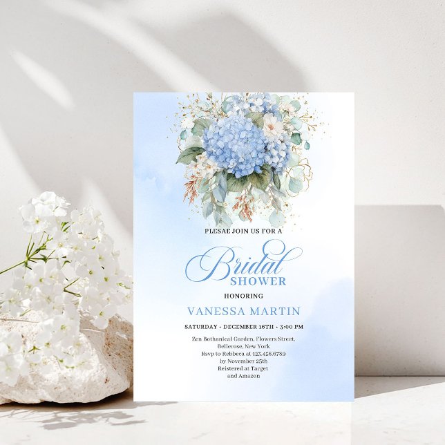 Invitation Garden Boho Blue Hydrangea Bridal Shower Invitatio (Garden Boho Blue Hydrangea Bridal Shower Invitation)
