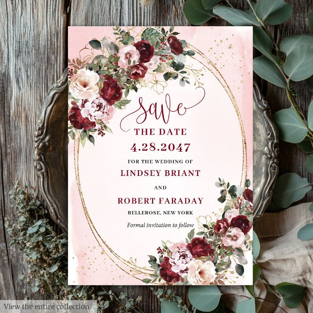 Invitation Garden Boho Merlot Blush Gold Roses Save the Date (Garden Boho Merlot Blush Gold Roses Save the Date

)