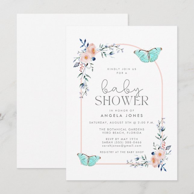 Invitation Garden Butterfly Girl Baby Shower (Devant / Derrière)