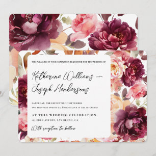 Invitation Garden Floral Bourgogne Script calligraphie Mariag