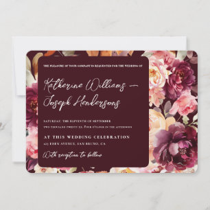 Invitation Garden Floral Bourgogne Script calligraphie Mariag