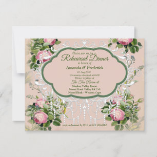 Invitation Garden Green - Soft Pink Roses Dîner de répétition