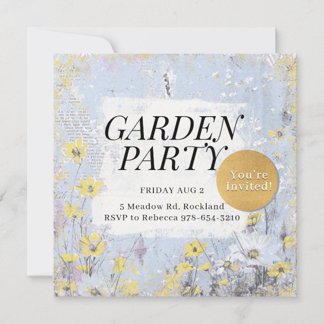 Invitation Garden Party Blue Daisy Fleur sauvage Anniversaire (Devant)
