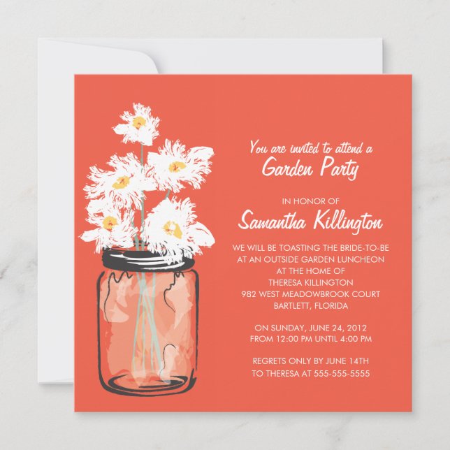 Invitation Garden Party Mason Jar & White Daisies (Devant)