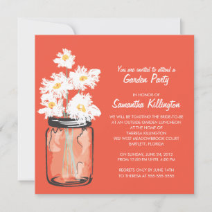 Invitation Garden Party Mason Jar & White Daisies