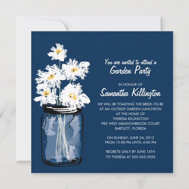 Invitation Garden Party Mason Jar & White Daisies (Devant)