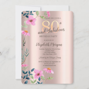 Invitation Garden Pink Flowers Rose Gold 80e anniversaire