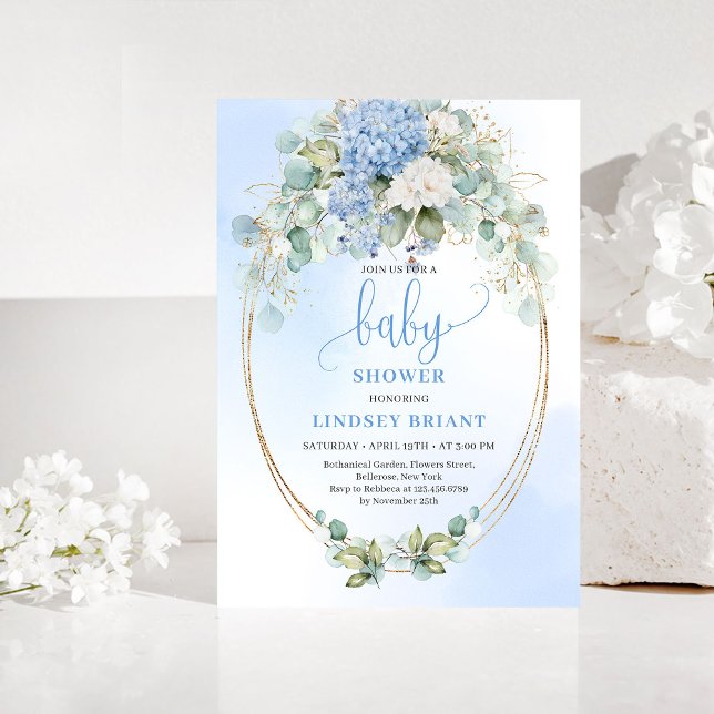 Invitation Garden Style Blue Hydrangeas Baby Shower Invitatio (Garden Style Blue Hydrangeas Baby Shower Invitation)